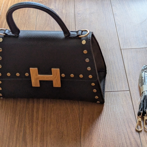 Halston Heritage Black Satchel with Gold Accents - Picture 4 of 4